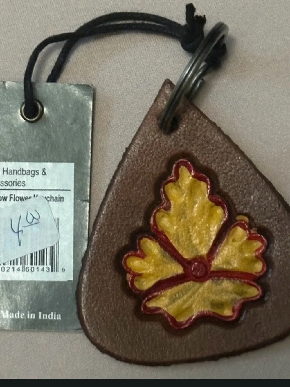 Myra Bag Leather Leaf Keychain with Yellow Flower Accent